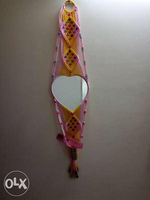 Pink And Yellow Strap With Heart Shape Mirro