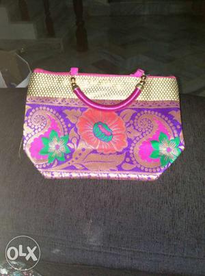 Purple, Pink, And Orange Floral Handbag