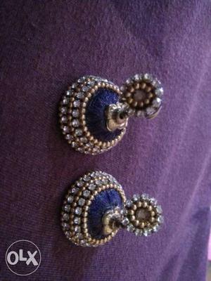 Purple With Diamond Jhumka Earrings