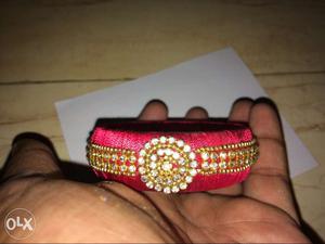 Red And Gold Silk Thread Bangle