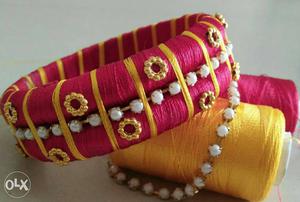 Red And Yellow Silk Thread Bangle