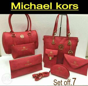Red Michael Kors Bag And Pouch Set