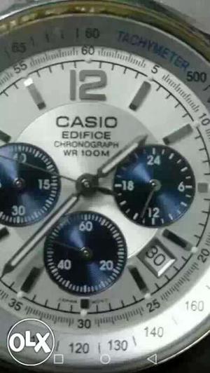 Round Silver Casio Edifice Chronograph Watch