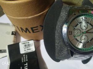 Round Timex Silver Chronograph Watch With Box