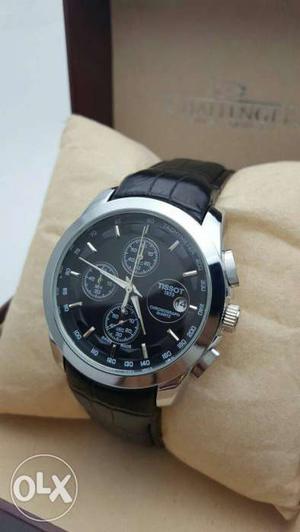 Silver And Black Tissot Chronograph Watch In Box