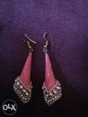 Silver-and-pink Hook Earrings