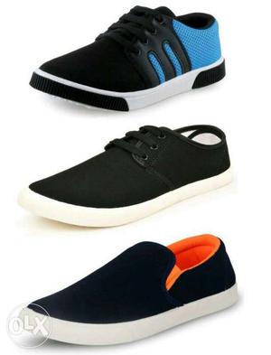 Three Unpaired Black And Blue Low Top Sneakers