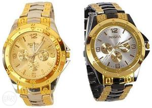 Two Round Gold Rosa Chronograph Watches