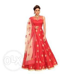 Womenred And Beige Floral Sari