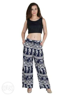 Women's Black Crop Top And Black And Gray Pants