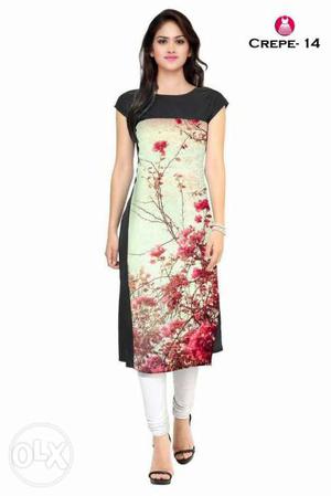 Women's Black, White, And Red Floral Dress