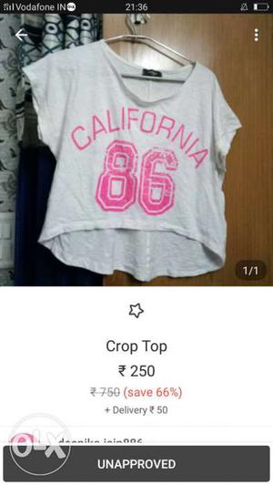 Women's Gray And Pink California Printed Crop Top