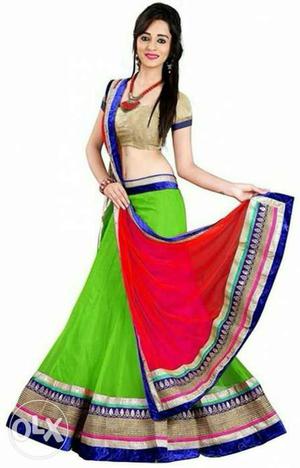 Women's Green,blue,and Red Traditional Dress