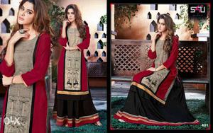Women's Grey And Red Traditional Dress