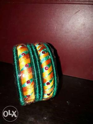 Women's Orange And Green Silk Thread Bangles