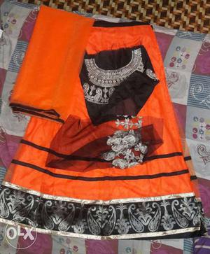 Women's Orange, Black And White Skirt