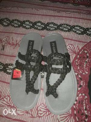 Women's Pair Of Black-and-gray Sandals