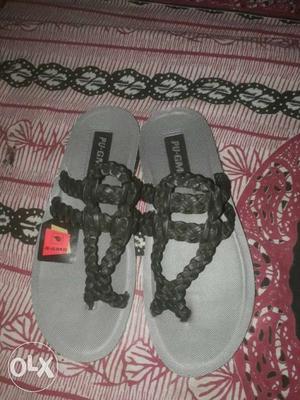 Women's Pair Of Gray-and-black Sandals