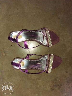 Women's Purple Ankle Strap Heeled Leather Sandals