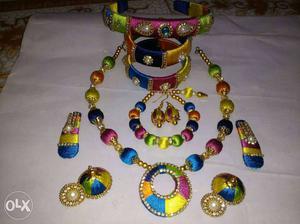 Yellow, Black,blue And Red Beaded silk thread baby set