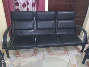 Black Leather 5-seater Bench