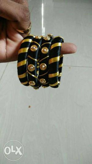 Black with gold silk thread bangles