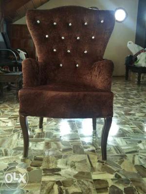Brown Sueded Tufted Armchair