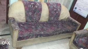 Purple And Brown Floral Fabric Sofa
