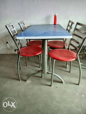 Rectangular Blue Stainless Steel Dining Table With 4 Chairs