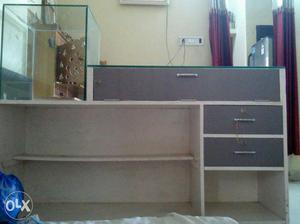 White And Grey Wooden Desk With Drawers