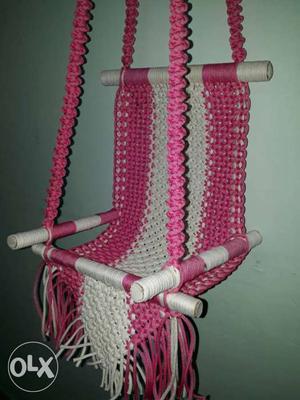 White And Pink Knitted Wall Mounted Decor