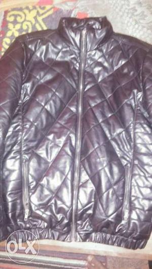 Black Quilted Leather Zip Jacket