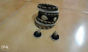 Black colour bangle set with jumka