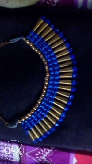 Blue And golden Bib Necklace