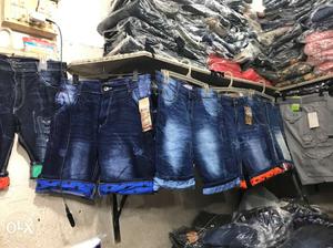Blue Faded and scratches Whiskered Denim Shorts for All Size