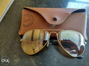 Gold Frame Dark Lens Ray Ban Aviator With Case