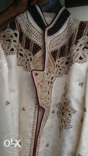 Golden And Red Floral Sherwani Just 1 time used