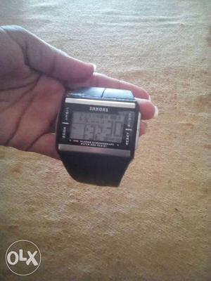 Gray And Black Digital Watch With Rubber Strap