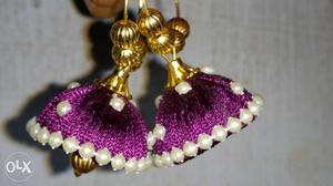 Pair Of Purple-and-brown Jhumka Earrings