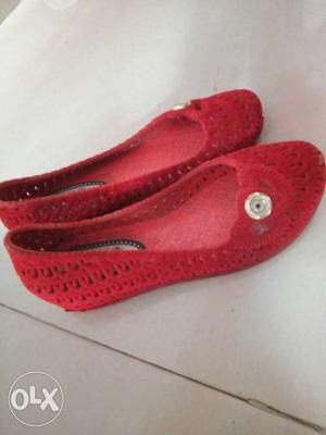 Pair Of Red Crochet Flats