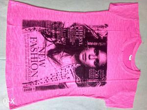Pink Cheryl Cole Printed Crewneck T-shirt