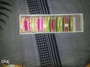 Pink, Yellow, And Green Thread Bangles In Box \
