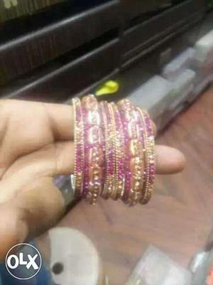 Purple And Gold Threaded Bangles