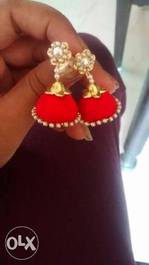 Red And Beaded Jhumka