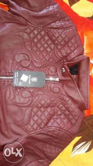 Red Leather Quilted Zip-up Jacket