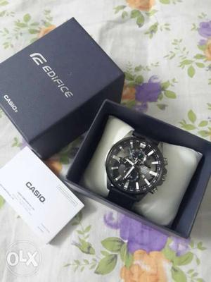 Round Black Casio Edifice Watch In Case World Time with 24