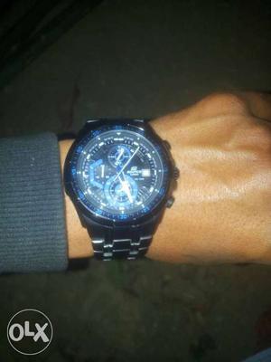 Round Black Chronograph Watch With Black Band