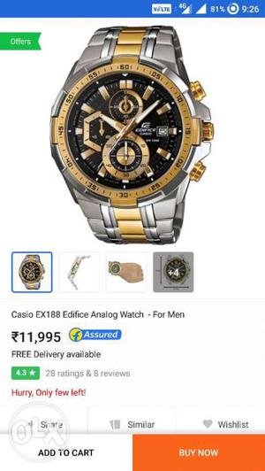 Round Gold And Silver Chronograph Watch With Link Bracelet