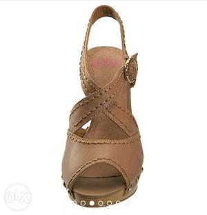 Saddle colour Leather peepToe Heeled Sandals