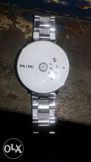 Silver And White Round Paidu Watch With Link Band